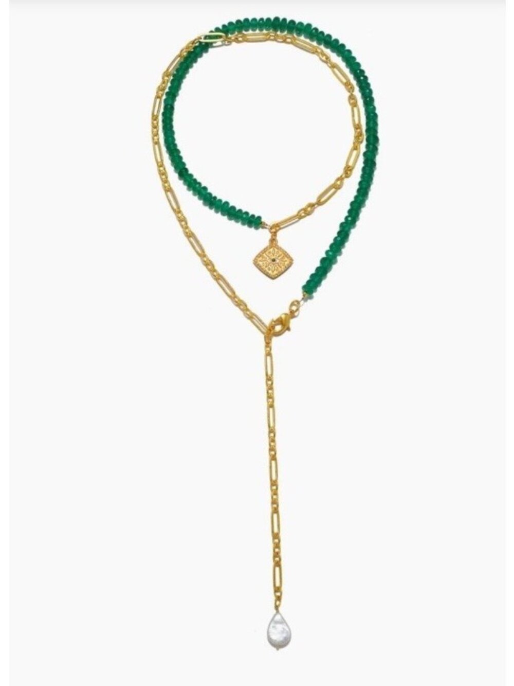 Sequin New York Lea Convertible Evil Eye Pendant Necklace Green Onyx Beads